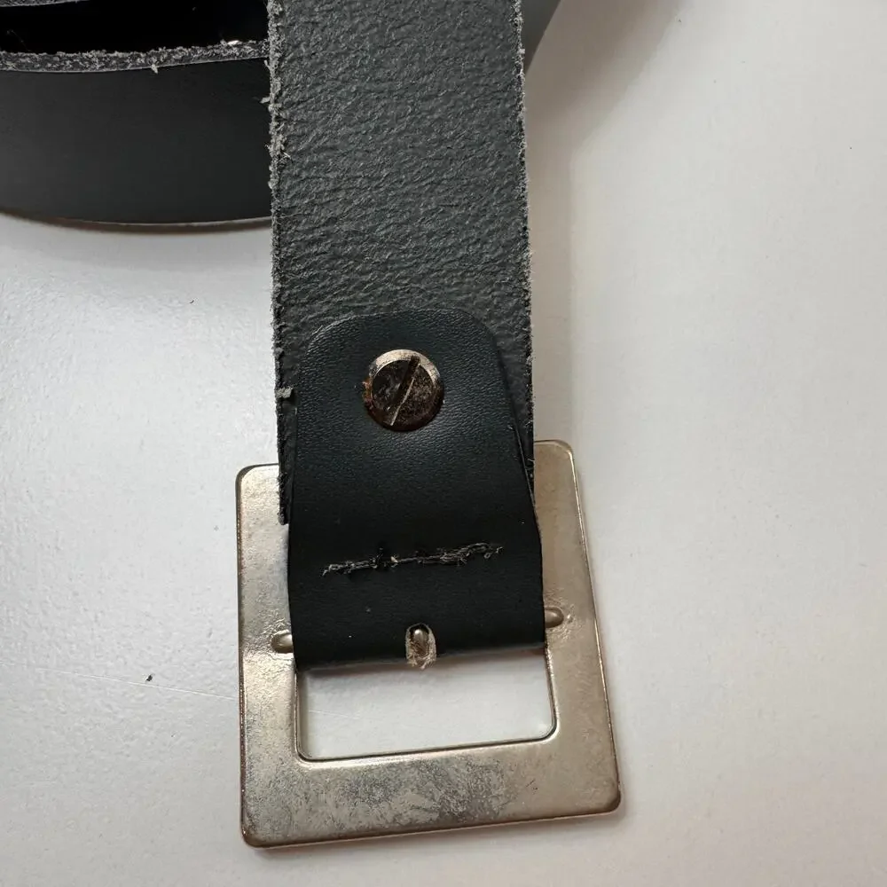 Vintage Vera Pelle Italy Womens Belt Green Genuine Leather Nickel Buckle Size 90